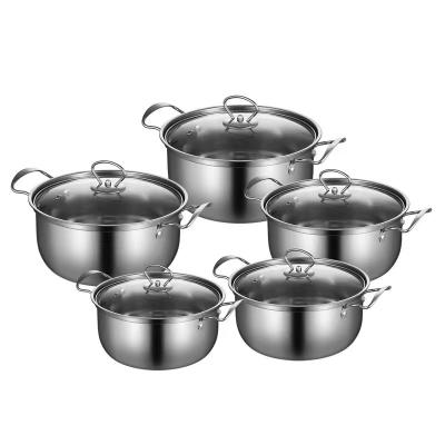 China Sustainable High Quality Cookware Set 10 Piece Stainless Steel Stock Pot Set for sale