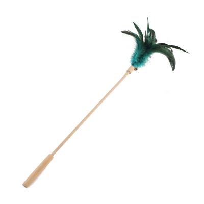 China New Design Pet Puzzle Toy Fancy Feather Cat Wand Cat Teaser With Feather Interactive Wooden Stick Stocked for sale