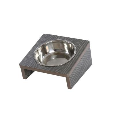 China Modern High Wooden Cats Stand Cat Food Feeder Cat Food Bowl With Health Proven Stainless Bowl for sale