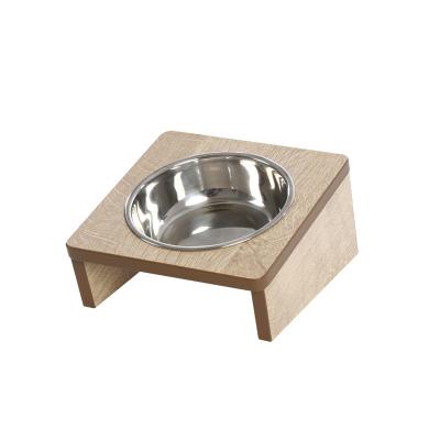 China Sustainable Quality Easy To Clean Health Proven Stainless High Bowl Wood Frame Pet Bowl Cat Bowl for sale