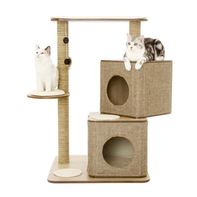 China Cats Top Sell Luxury Wood Cat Scratcher Tree House Tower Toy Wooden Modern Cat Tree Intimate Low Price for sale