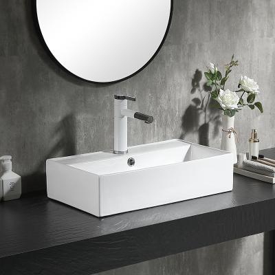 China Pinzhu Modern Ceramic Rectangular White Above Counter Basin Bathroom Wash Sink for sale