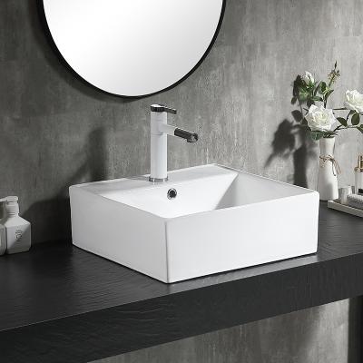 China Wholesale Modern Bathroom Small Size Rectangular Ceramic Above Counter Basin Wash Sink With Faucet Hole for sale