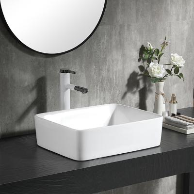 China Pinzhu Modern Sanitary Ware Ceramic Rectangular White Above Counter Basin Bathroom Sink Wash Basin for sale