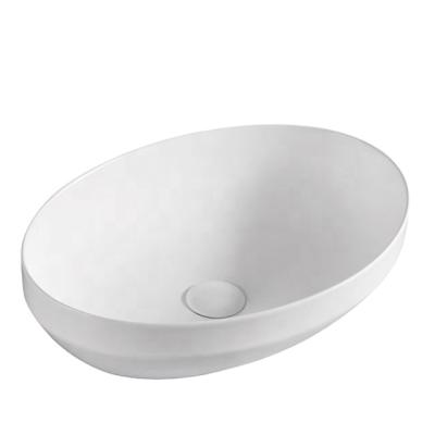 China New Design Modern Bathroom Single Faucet Countertop Ceramic Hand Sink Oval Shape Slim Edge Art Basin for sale