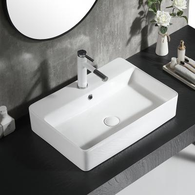 China Eco-friendly factory direct cheap price white glazed ceramic countertop rectangular basin bathroom wash sink for sale