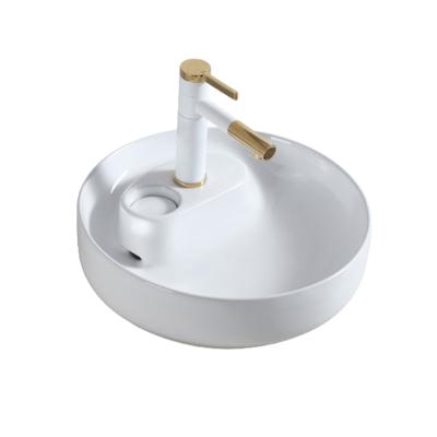 China Modern Special Single Hole Design White Round Ceramic Faucet Above Countertop Art Basin Wash Hand Sink For Hotel for sale