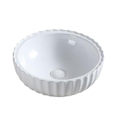 China Wholesale Modern Style Wave Outside Ceramic Round Bathroom Solid Surface Above Countertop Art Basin Wash Hand Sink For Home for sale