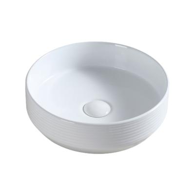 China Wholesale Modern Style Simple High End White Round Bathroom Solid Surface Ceramic Above Countertop Art Basin Wash Hand Sink For Home for sale