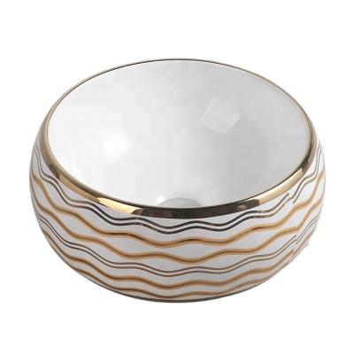 China Ellegent Luxury Style Plated Ceramic Art Basin Wave Pattern Hand Sink Countertop Basin for sale