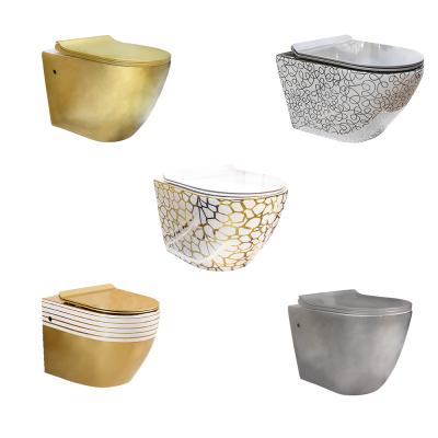 China Wholesale Luxury Sanitary Ware Matte Glossy Gold Bathroom Silver Ceramic Hidden Cistern Wall Hung Toilet for sale