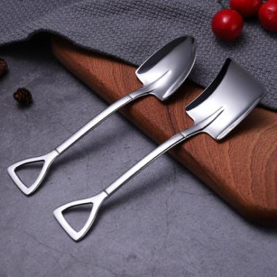 China 2PCS/set Stainless Steel Iron Shovel Spoon Coffee Ice Cream Scoop Cute Retro Square Spoon Engineering Shovel Main Kitchen Instrument HSD146 for sale