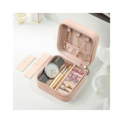 China Fashionable Leather Small Travel Jewelry Box Organizer Jewelry Gift Storage Box For Rings Earrings Necklace for sale