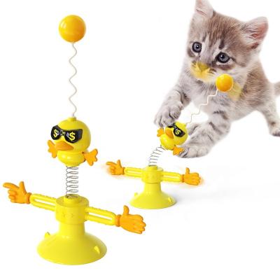 China 2021 Viable New Interactive Cat Toy With Teasing Bottom Kitten Feather Ball Toys Funny Turntable Feather Stick Suction Cup for sale