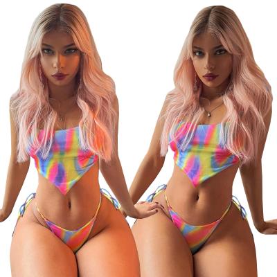 China New Summer Breathable Trendy Irregular Series Of Colorful Printing Bandage Girls Bikinis And Beachwear for sale