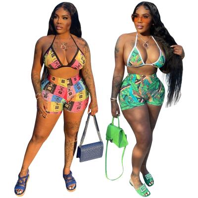 China Women 2022 Two Piece Floral Print Halter Beach Wear Swimwear Breathable Bikini Swimwear Sets for sale