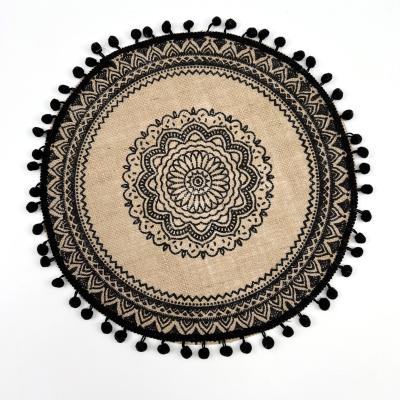 China Sustainable Home Decoration Round Woven Printed Jute Wedding Party Table Place Mats for sale