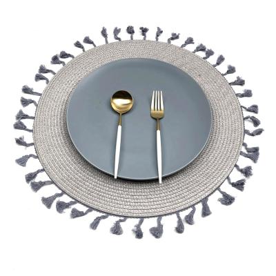 China Viable Hot Tour PP Tassel Border Table Dining Placemat Gray for sale