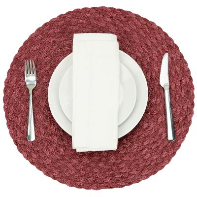 China Durable RounRound Weave Place Mat Fashion PP Dining Table Mat Disc Pads Roll Pad 4pcs for sale