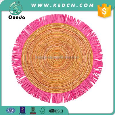 China Sustainable Polyester Round Table Seat Mat With Raffia Paper Edge for sale