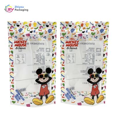 China Transparent Gift Mickey Printed Package Kids Toys Product Stand Up Bag With Zipper for sale