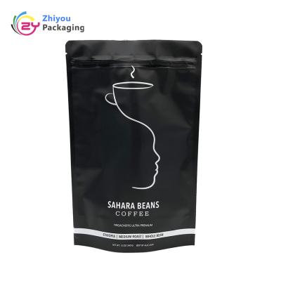 China Black Food Matte Aluminum Foil Coffee Beans Packaging Stand Up Ziplock Plastic Bag for sale