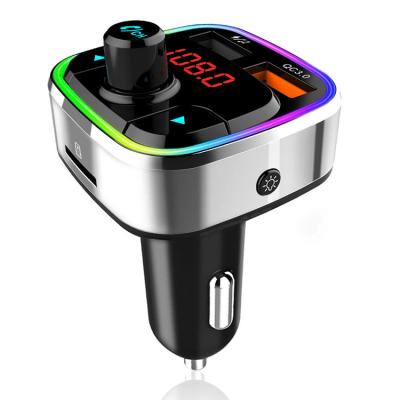 China Type-C 2021 Colorful Atmosphere Stereo 3.1A Car Charger Multifunctional Lightweight Bluetooth FM Transmitter For Car MP3 Player for sale