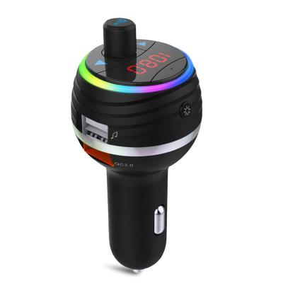 China Bluetooth Handsfree Car Kit FM Transmitter QC3.0 5V/2.4A USB Car Charger RGB Light Stereo Audio Voice Assistant for sale