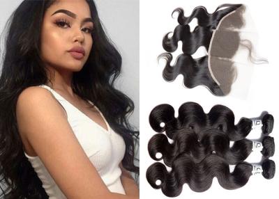 China Full Cuticle Weave Bundles With Frontal / Soft Brazilian Body Wave Lace Frontal for sale