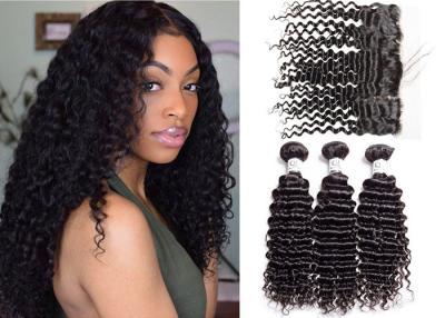 China Natural Deep Wave Bundles With Frontal / Brazilian Hair 3 Bundles With Frontal for sale