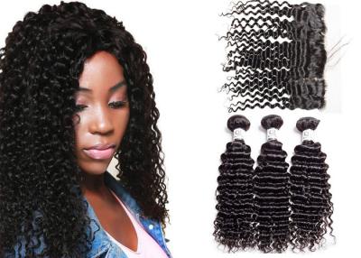 China Unprocessed Deep Curly Hair Bundles With Frontal Dyed Human Hair Weaves for sale