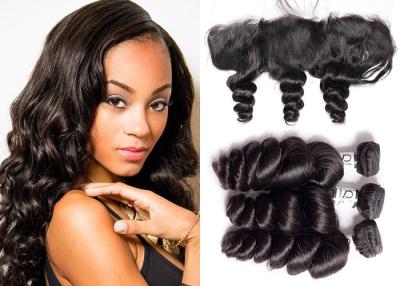 China Human Loose Wave Bundles With Frontal , Indian Lace Frontal With 3 Bundles for sale