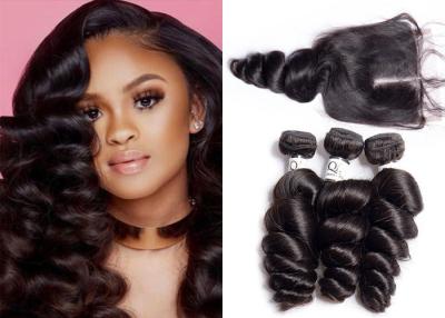 China Unprocessed Brazilian Loose Wave Hair Weave With Lace Closure Double Sewed Weft for sale