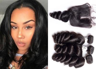 China Grade 10A 3 Pieces Loose Wave Hair Weave With Lace Closure No Shedding for sale