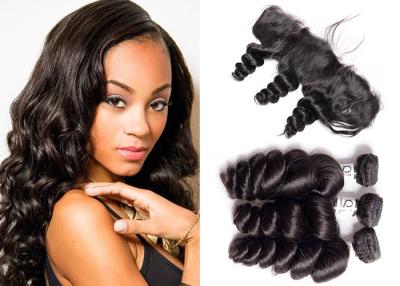 China Virgin 3 Bundles Loose Wave Hair Weave With Lace Frontal 12-24 Inches for sale