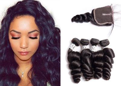 China Black Brazilian Loose Wave Hair Extensions / Dyed 10 Inch Loose Wave Weave for sale