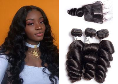 China Virgin Peruvian Hair Bundles With Closure , Natural 12 Inch Loose Wave Weave for sale