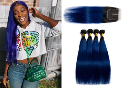 China 1B / Blue Color Brazilian Virgin Human Hair Straight 3 Bundles With Closure for sale