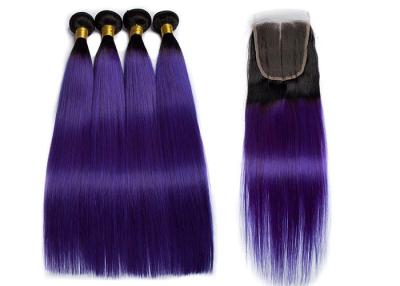 China 1B / Purple Color 100% Virgin Human Hair 3 Bundles With Closure Straight Hair for sale