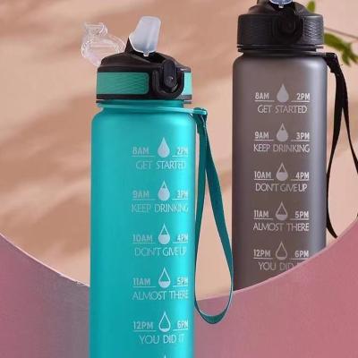 China Hot Selling Bpa Tritan Sport 1L Gym 32oz Plastic Frosted Free Motivational Water Bottle Viable With Custom Logo And Time Marker for sale