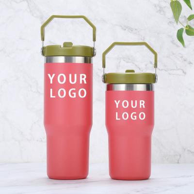 China Viable Custom Logo Hot Sell 20oz/30oz Vacuum Insulated Double Wall Stainless Steel Coffee Tumbler With Handle Straw Lid for sale