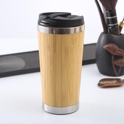 China Wholesale450ML/15oz Stainless Steel Bamboo Travel Coffee Tumbler Coffee Cup Viable Bamboo Wooden Cup Travel Mug for sale