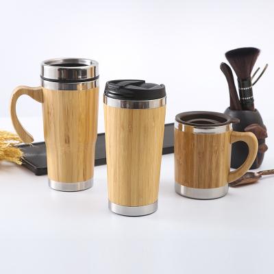 China PORTABLE Business Gifts Cup Stainless Steel Bamboo Inner Bamboo Water Bottle With Bamboo Handle Lid for sale