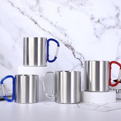 China Viable Outdoor Camping Portable Travel Stainless Steel Espresso Coffee Mugs Double Wall Mug With Carabiner Handle for sale