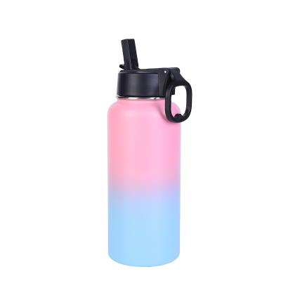 China Sustainable 32oz Powder Coated Double Walled Vacuum Insulated Stainless Steel Sports Water Bottles With Straw Lid for sale