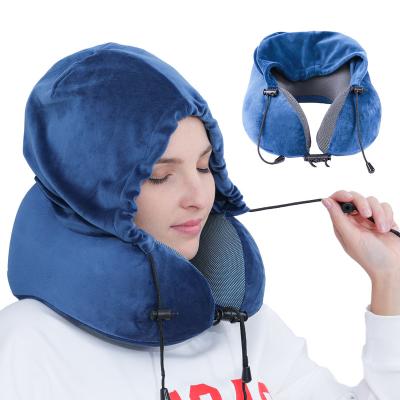 China Multifunctional Hot Selling Anti-static Memory Foam Travel Neck Pillow Neck Pillow And Hoodie Portable U-Shaped Set for sale