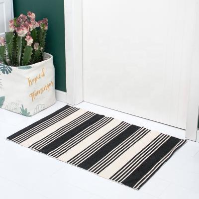 China Custom Washable Kitchen Hallway Bathroom Laundry Black Cotton Woven Runner Blanket for sale