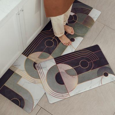 China 2021 Modern Geometric Anti-Slip Rubber Anti-Fatigue Floor Mats Washable Washable Long Memory Foam PVC Kitchen Covers for sale