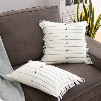 China Room Decoration Accessories Sofa Cushion Cotton Wearable Simple Striped Weave Embroidered Cushion Cover for sale