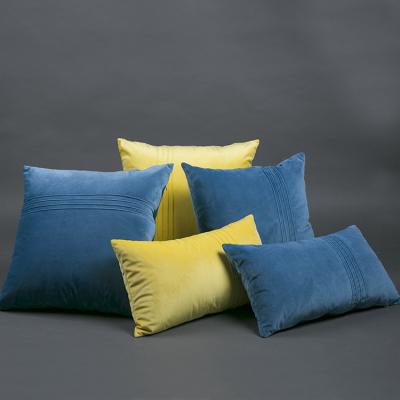 China High Quality Inflatable Blue And Yellow Velvet Square Sofa Decorative Tiles Cushion Cover for sale